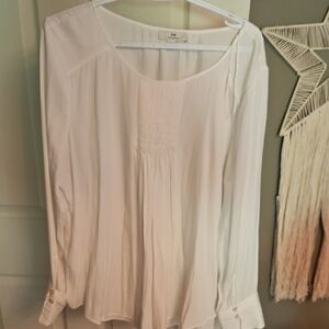 Halston Heritage White Pleated Long Sleeve Blouse